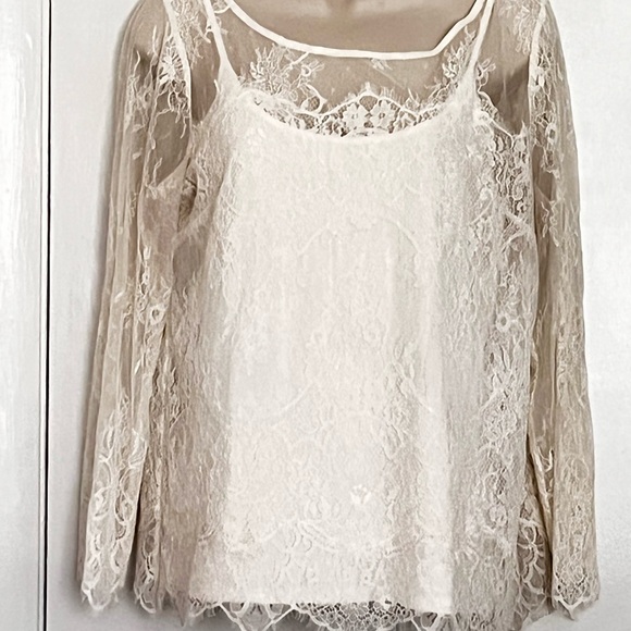 White House Black Market Tops - 🤑Buy 3 for $15 🎈White House black market Sz M Lace  cream dressy top blouse
